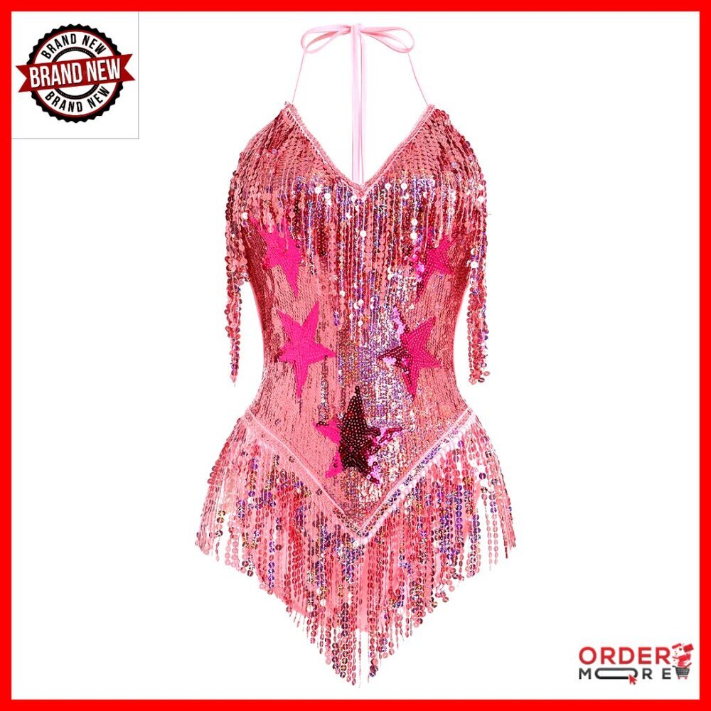 Sleeveless Fringe Bodysuit with Sequins, Stretchy Polyester Spandex, Music